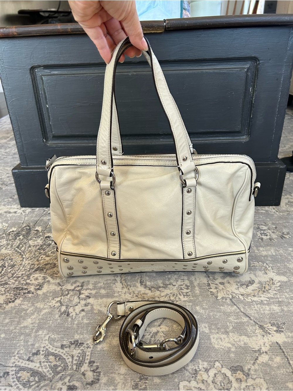 Coach Studded Leather Satchel Bag - Picture 3 of 14
